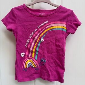 Carter's 2T Girls Pink Short Sleeve Tee Double Rainbow Dreamin Pajama Top